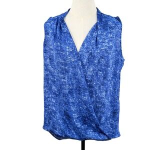 Womens L Sleeveless Faux Wrap Drape Front Blouse Travel Resort Mermaidcore Work